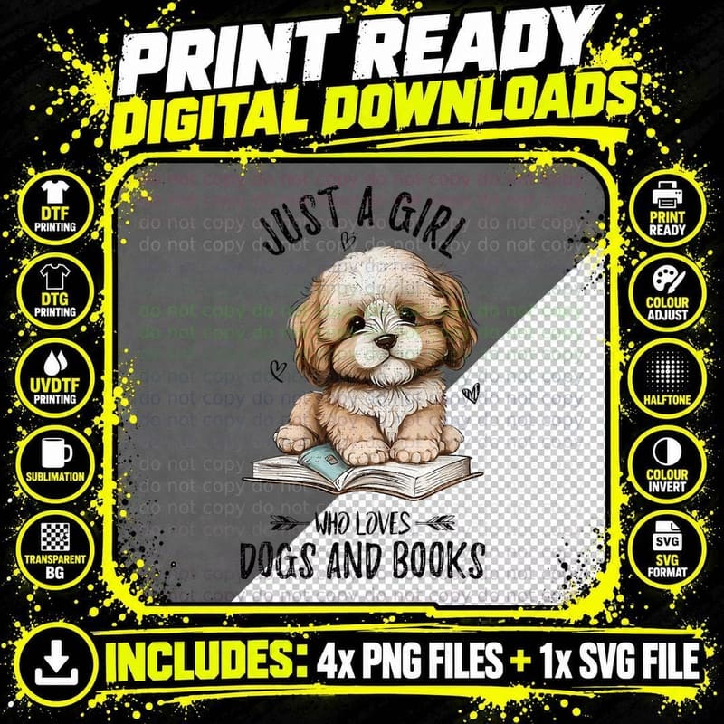 Just a Girl Who Loves Dogs and Books Png SVG Digital Bundle