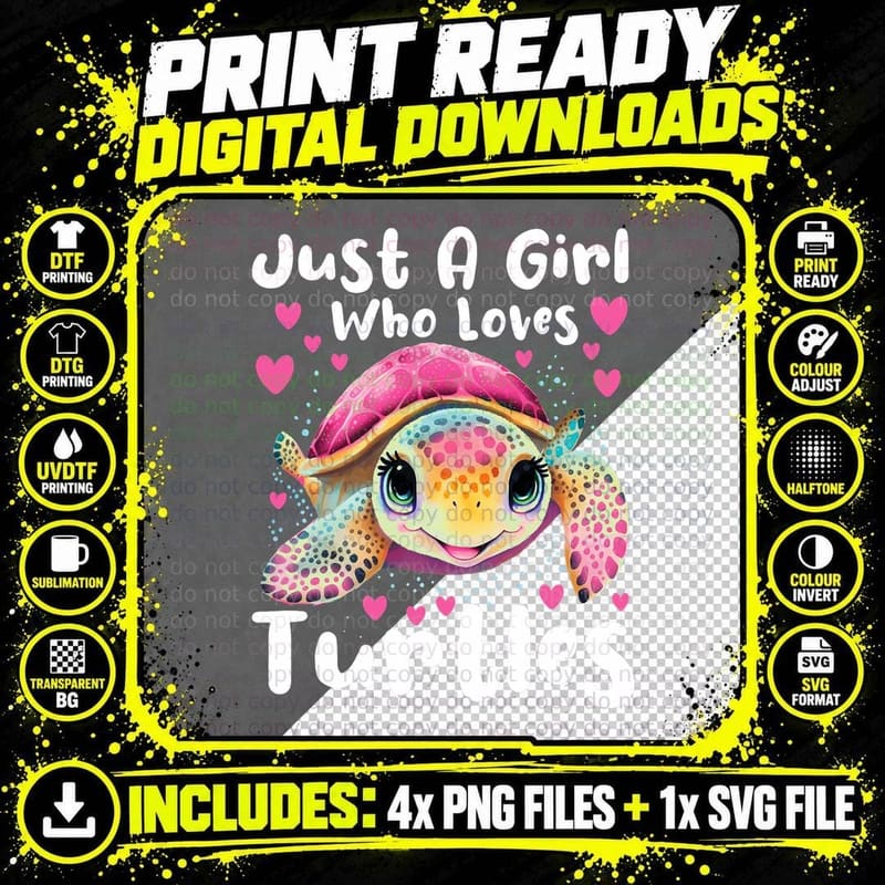 Just a Girl Who Loves Turtles - Sea Animal Reptile Lover Png SVG Digital Bundle