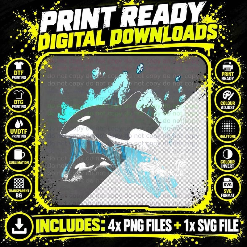 Killer Whale Ocean Lover Gift Idea Men Boys Kids Orca Png SVG Digital Bundle