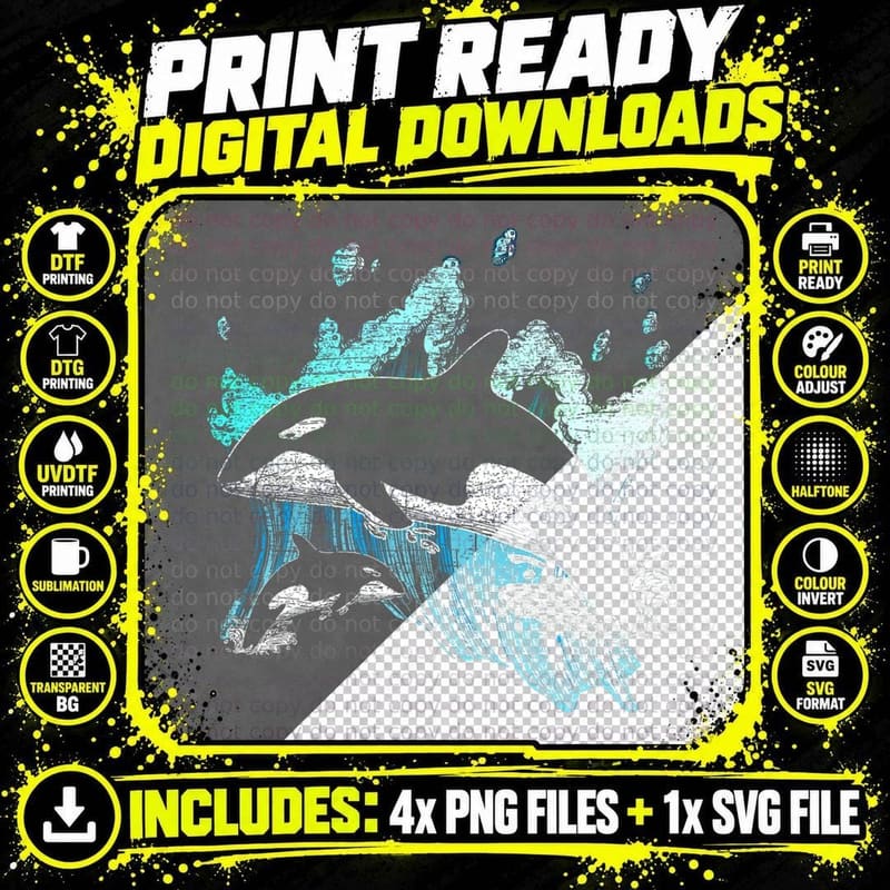 Killer Whale Ocean Swim Cool Animal Creature Orca T-Shirt Png SVG Digital Bundle