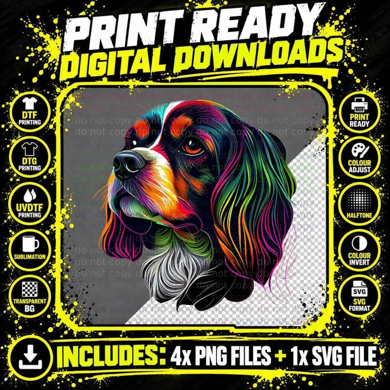 King Charles Cavalier Lovers Pop Art Cavalier King Png SVG Digital Bundle