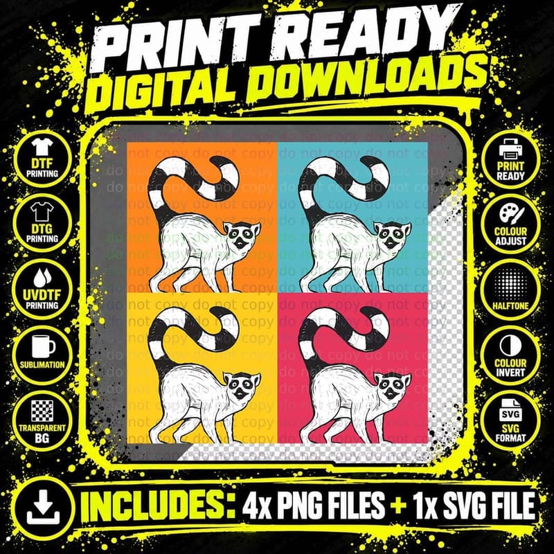 Lemur Pop Art - Zookeeper Animal Researcher Lemur Lover Png SVG Digital Bundle