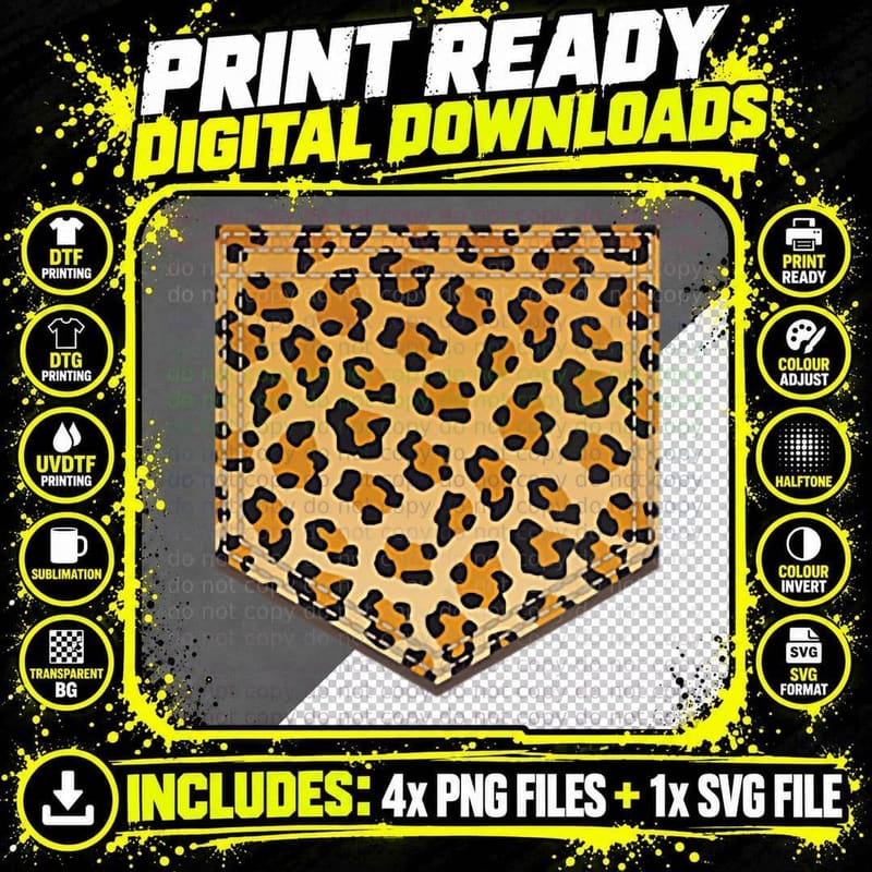 Leopard Print Pocket Art Cool Animal Lover Cheetah Gift Png SVG Digital Bundle