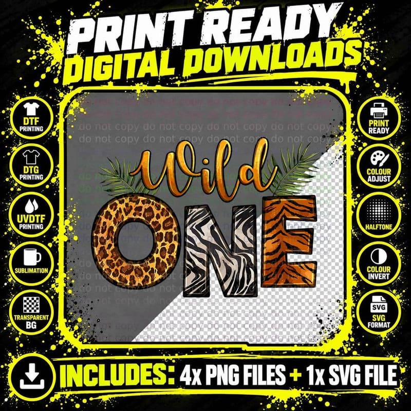 Leopard Zebra Tiger Print Kid Adult Wild One Safari Png SVG Digital Bundle