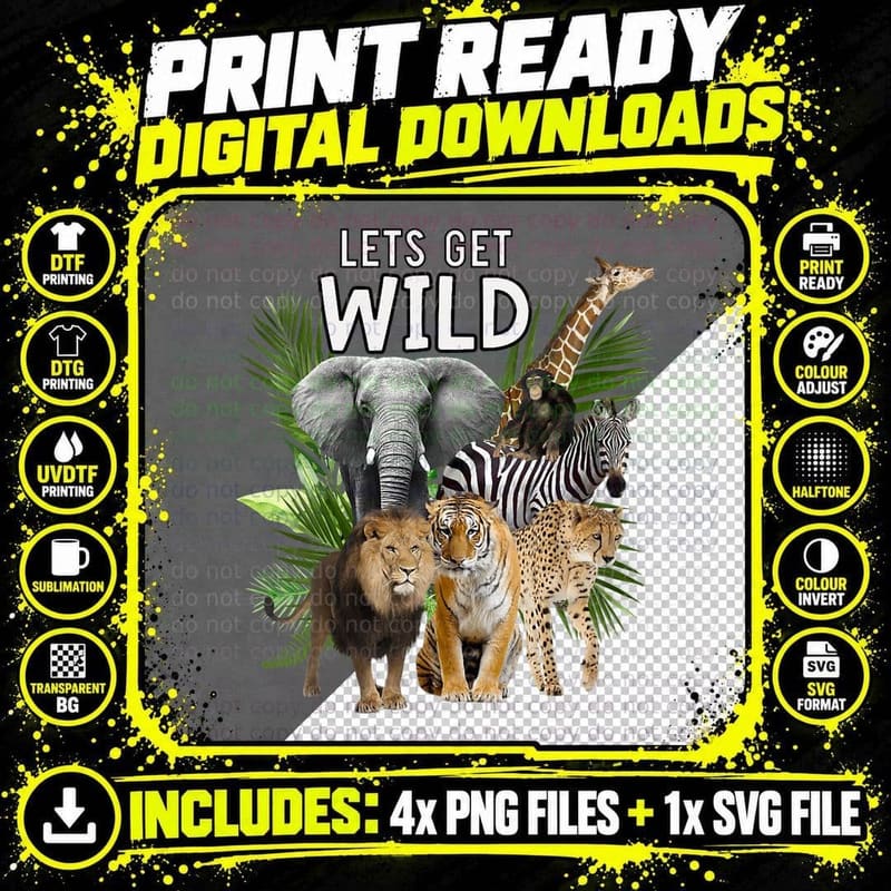 Let's Get Wild Zoo Animals Safari Party a Day at the Zoo Png SVG Digital Bundle