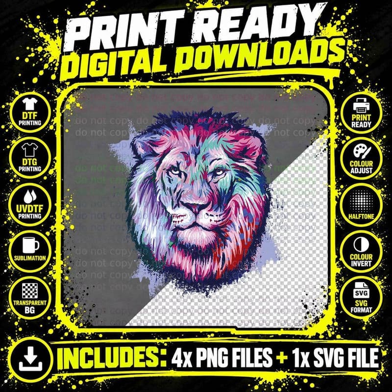 Lion Face Art Painting Lion Lover Paint Animal T-Shirt Png SVG Digital Bundle