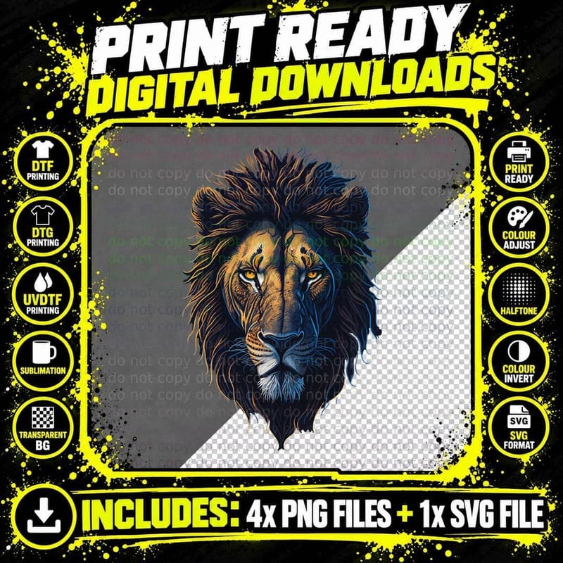 Lion Head Art Face for Lovers of Lions King African Png SVG Digital Bundle