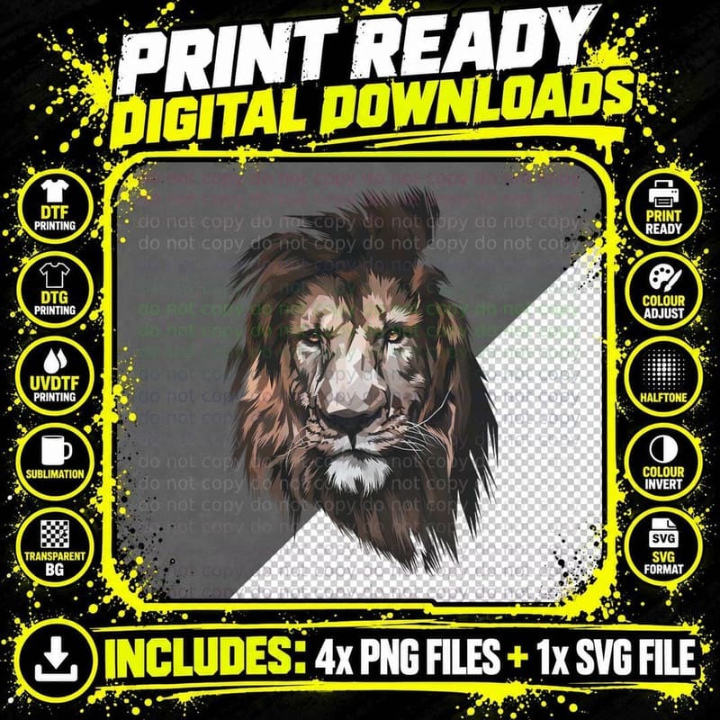 Lion Head Pop Art for Lovers of Lions African Wild Png SVG Digital Bundle