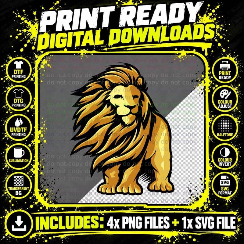 Lion King Golden Head Mane Proud Animal T-Shirt Png SVG Digital Bundle