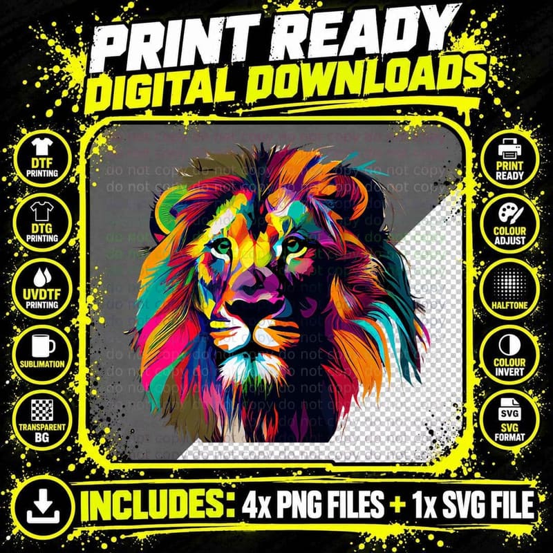 Lion Lovers Colorful Pop Art African Lion Face T-Shirt Png SVG Digital Bundle
