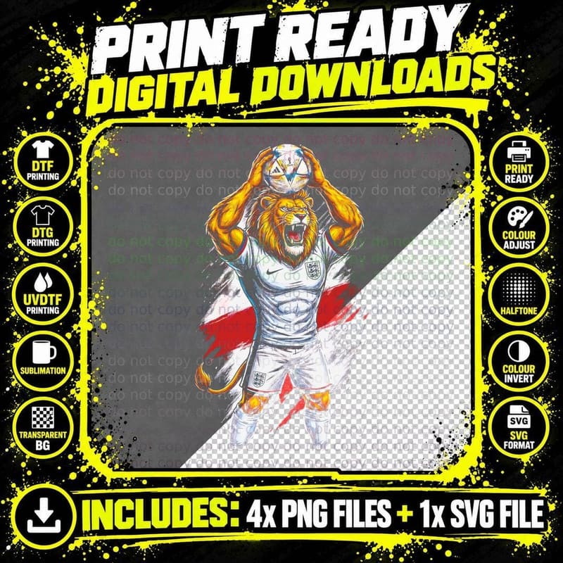 Lion Mascot Footballer White England Kit Roaring Holding Png SVG Digital Bundle