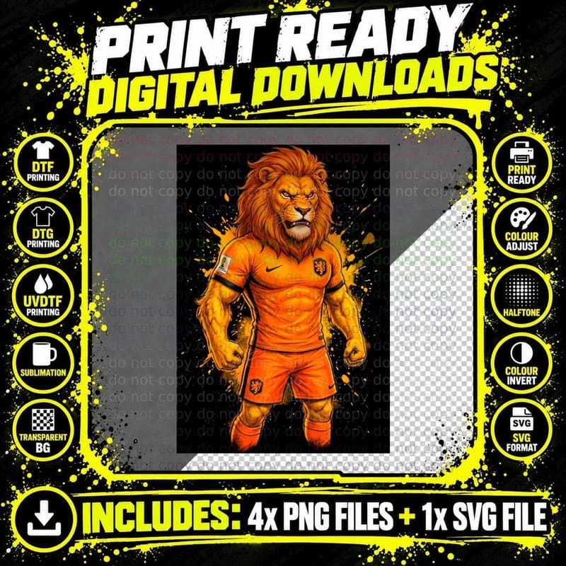 Lion Mascot Orange Netherlands Jersey Fists Clenched Png SVG Digital Bundle