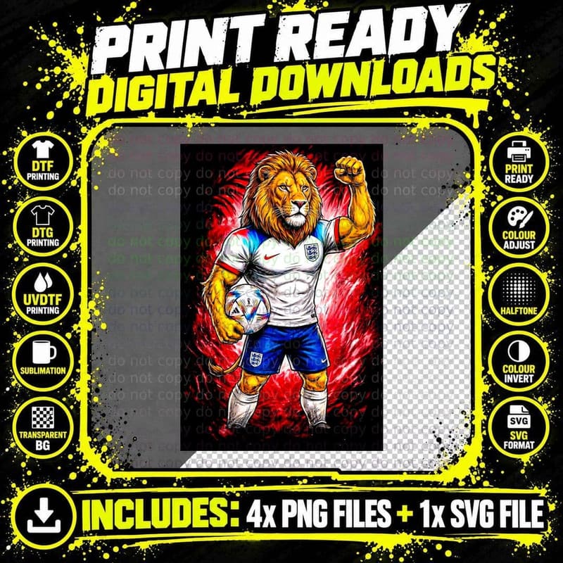 Lion Mascot White England Jersey Three Lions Crest Png SVG Digital Bundle