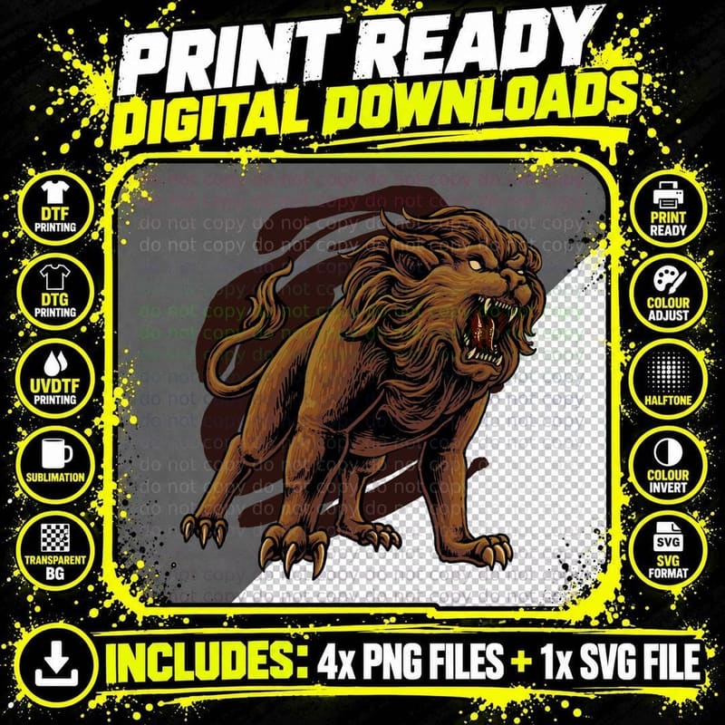 Lion Roaring Brown Gold Animal T-Shirt Png SVG Digital Bundle