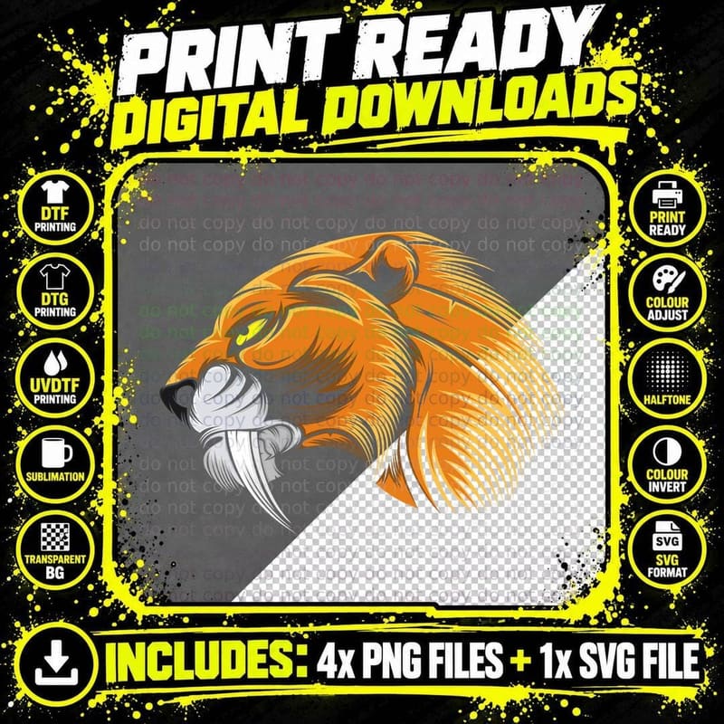 Lion with Tusks Head Orange Beast T-Shirt Png SVG Digital Bundle