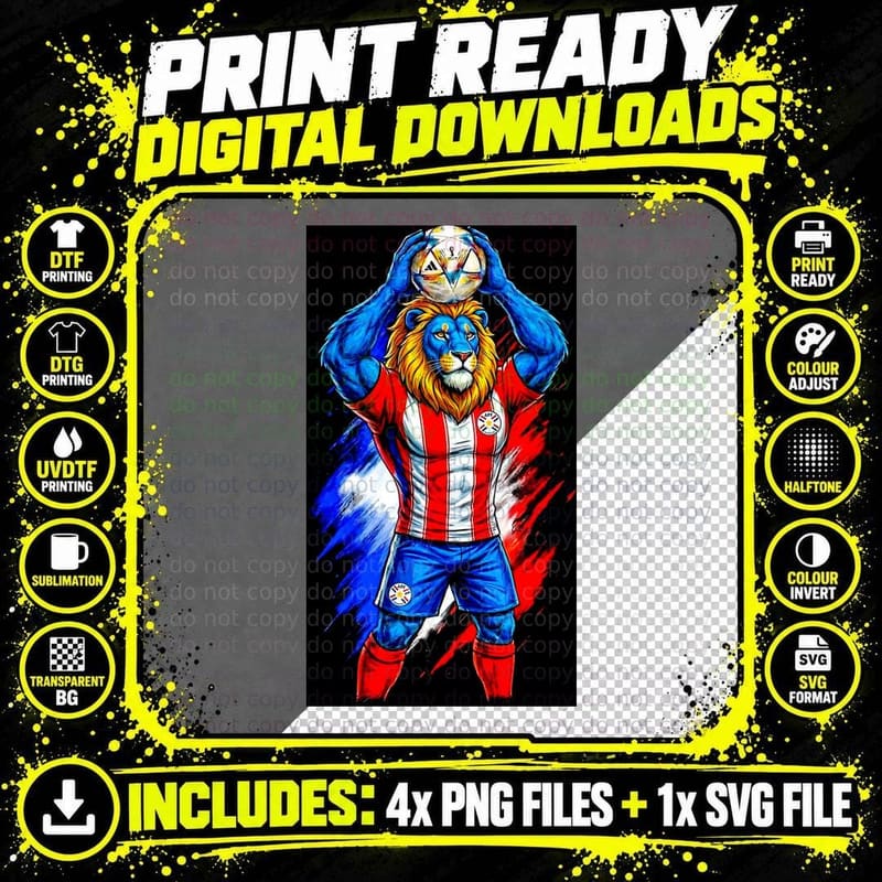 Lion-Headed Footballer Blue-Maned Lion Head Red White Png SVG Digital Bundle