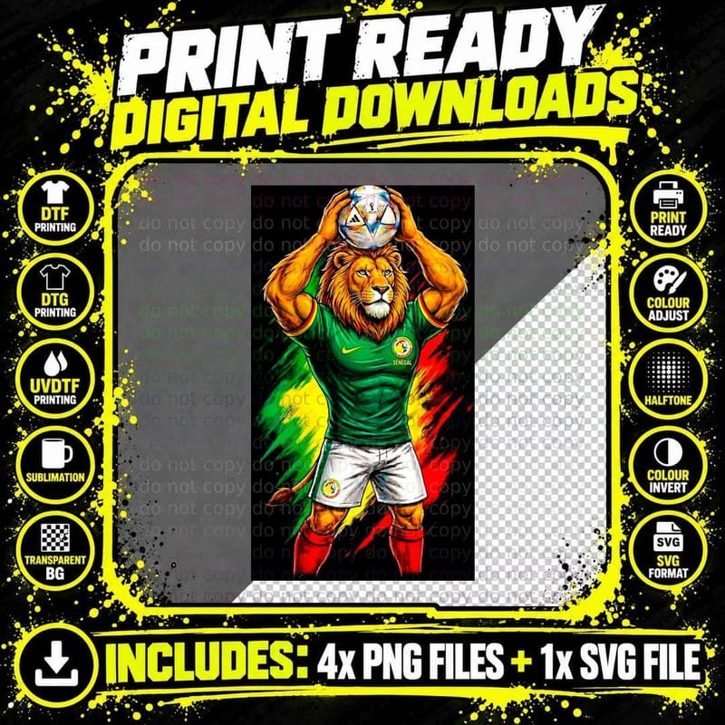 Lion-Headed Footballer Senegal Golden Lion Head Green Png SVG Digital Bundle