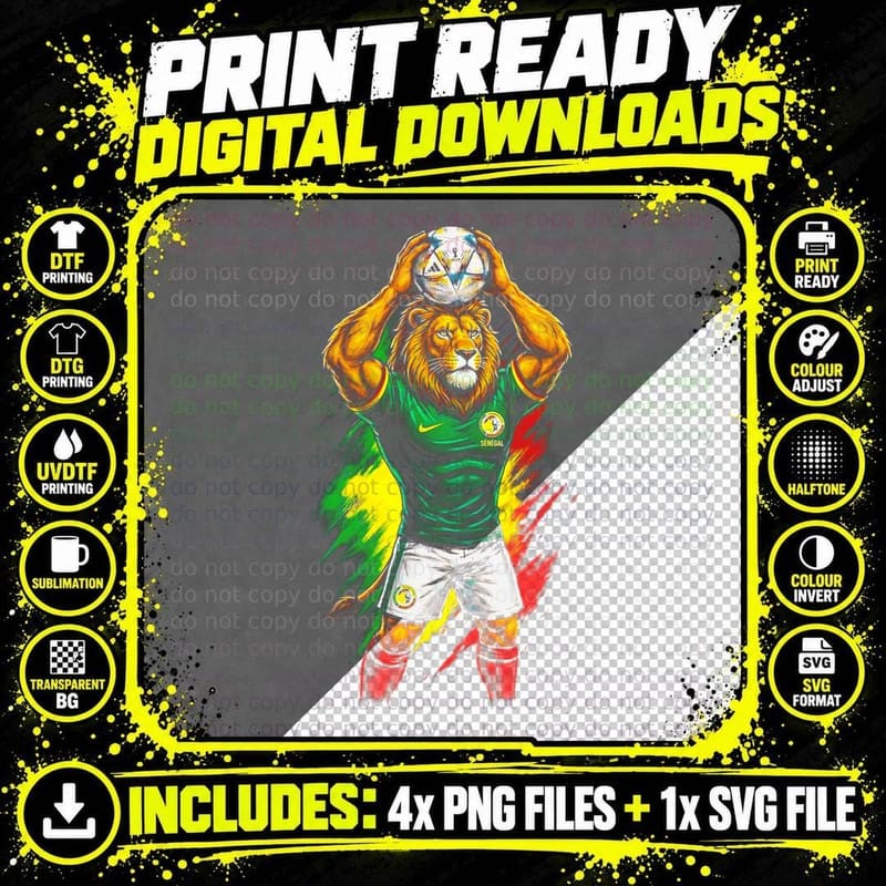 Lion-Headed Senegal Footballer Orange-Maned Lion Head Png SVG Digital Bundle