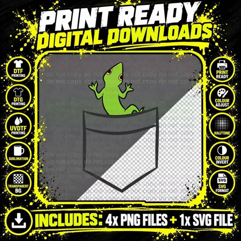 Lizard in the Pocket Reptile in Pocket Cute Pocket Png SVG Digital Bundle