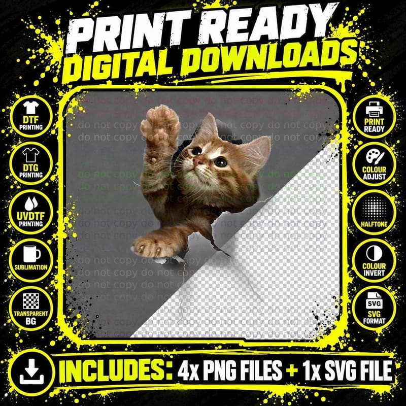 Lovely Kitten Cracked Wall T-Shirt Cats Tee Shirt Gifts Png SVG Digital Bundle