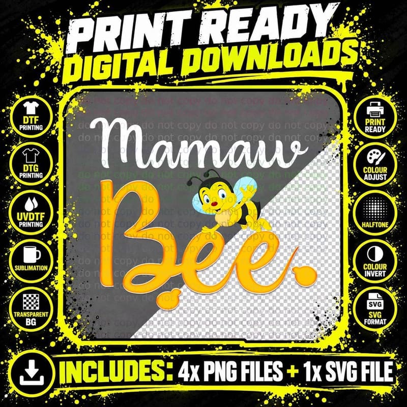 Mamaw Bee Matching Family First Bee Day Outfits T-Shirt Png SVG Digital Bundle