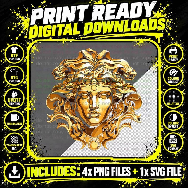 Medusahead Greek Mythology Ancient Snake Hair T-Shirt Png SVG Digital Bundle