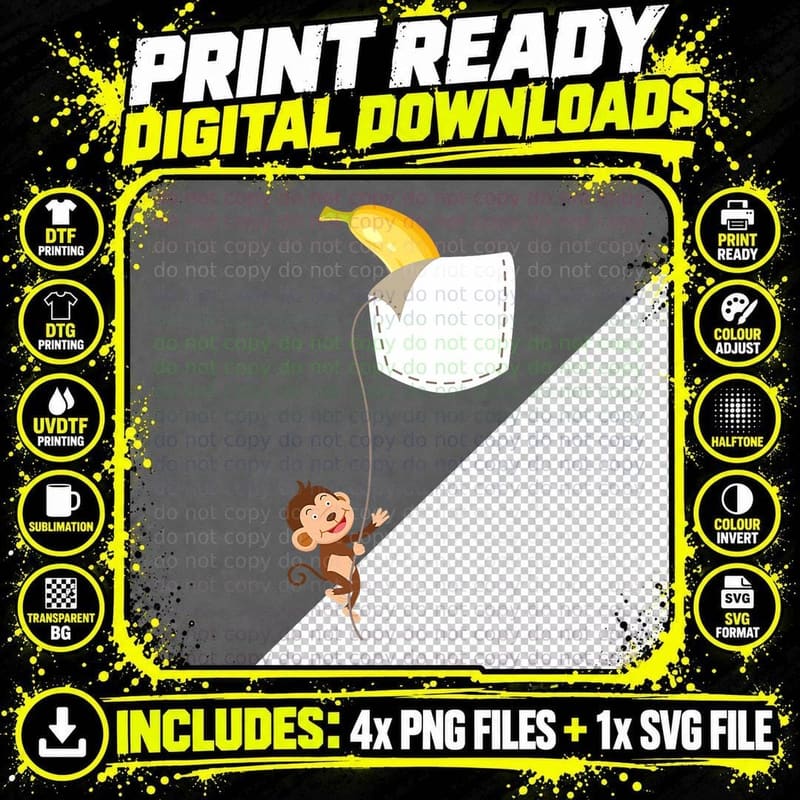 Monkey and Banana in Pocket - Monkeys Zookeeper Zoo Png SVG Digital Bundle