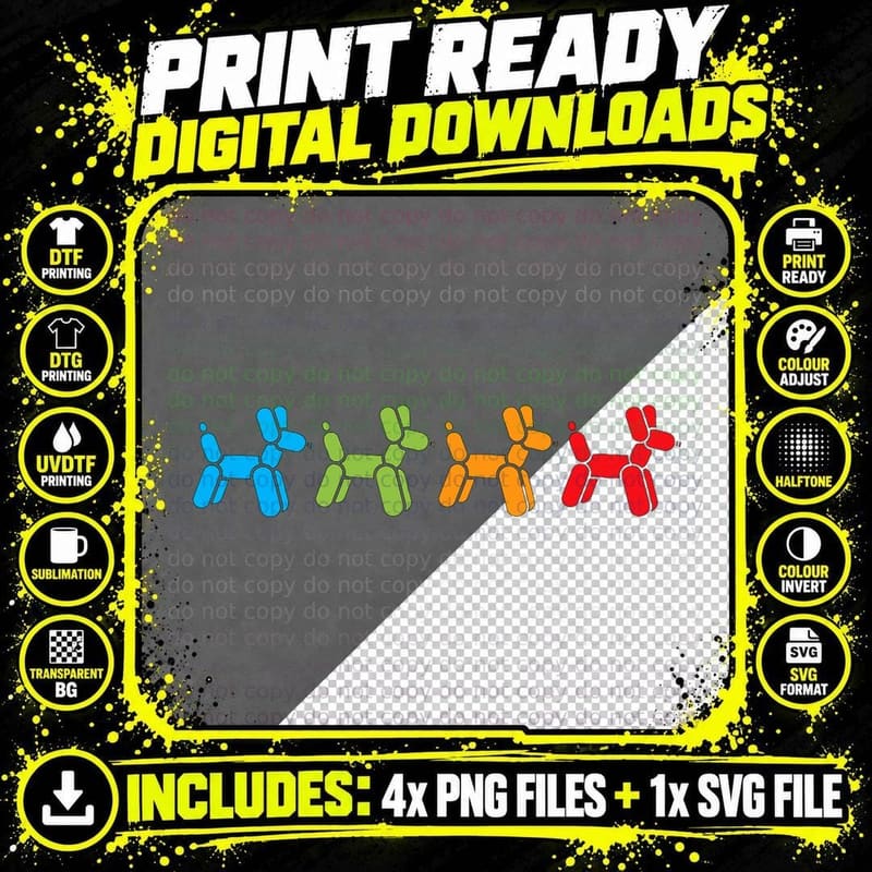 Multi Colored Balloon Animal Design for Balloon Artist Png SVG Digital Bundle