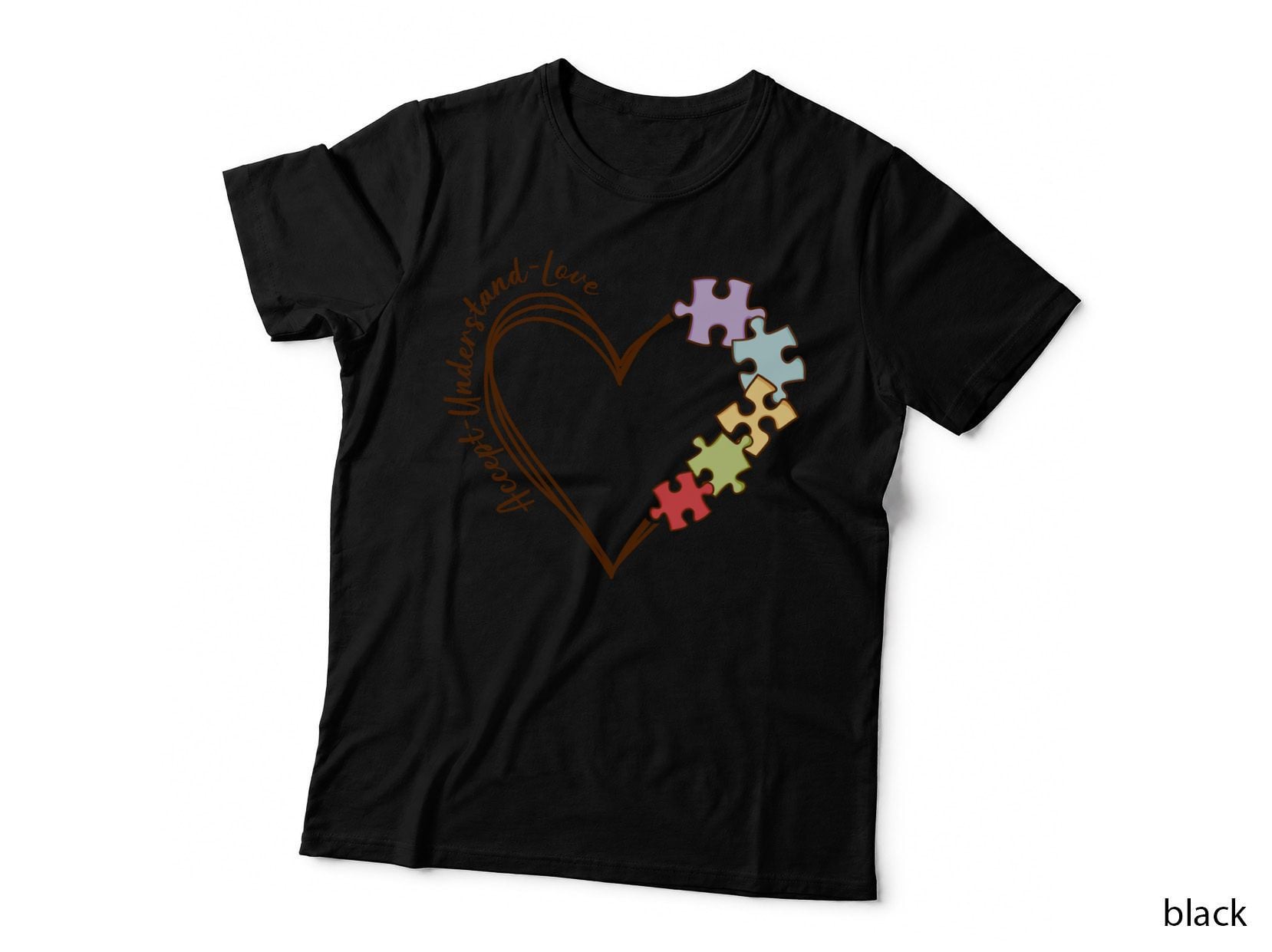 Accept-Understand-Love Autism T-Shirt, Heart-Shaped Puzzle Pieces Forming