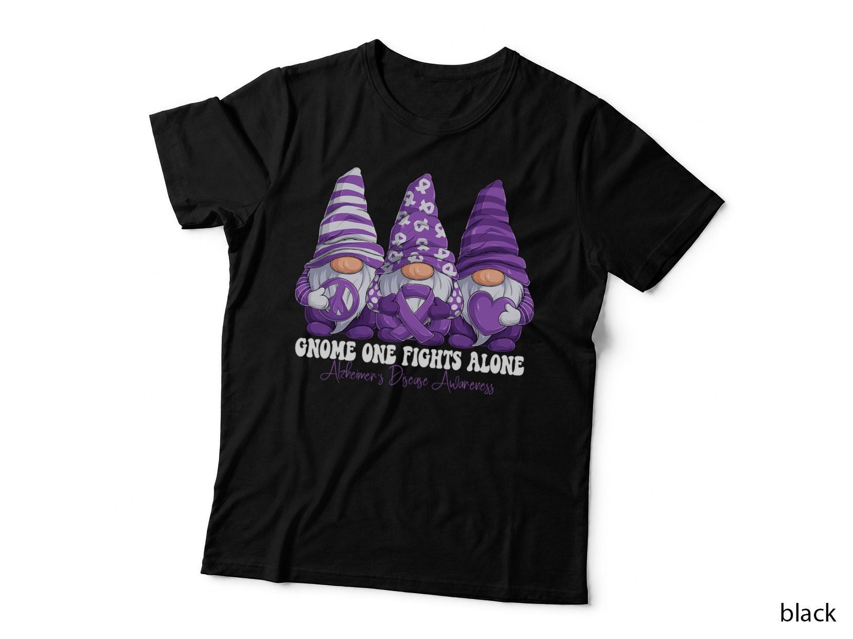 Alzheimer's Disease Awareness Month Purple Ribbon Gnomies T-Shirt