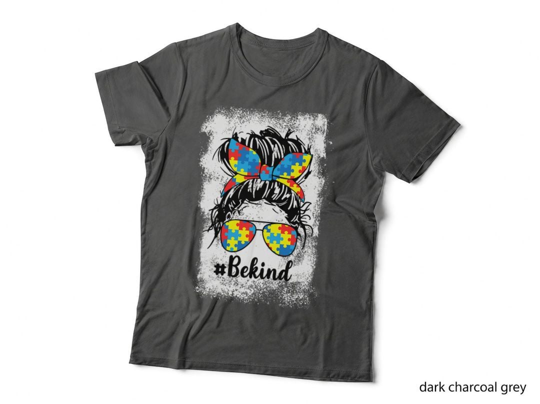 Be Kind Autism Awareness Month Cute Messy Bun Girl Autism T-Shirt
