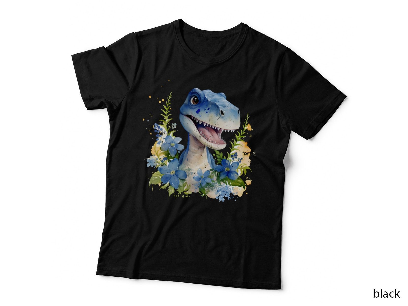 Blue T-Rex with Flowers Autism T-Shirt, Autism Graphic Tee, Autism Design Shirt