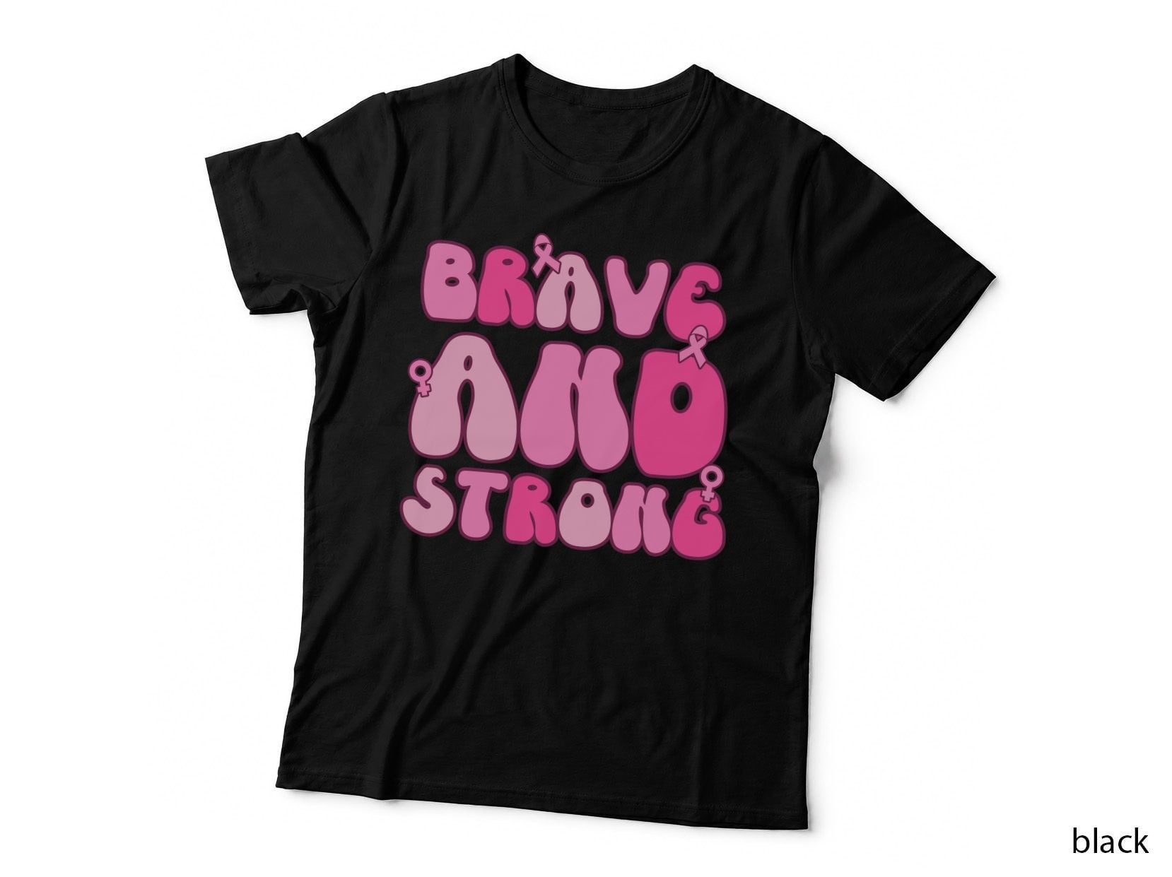 Brave and Strong Breast Cancer T-Shirt, Pink Breast Cancer Awareness Ribbon
