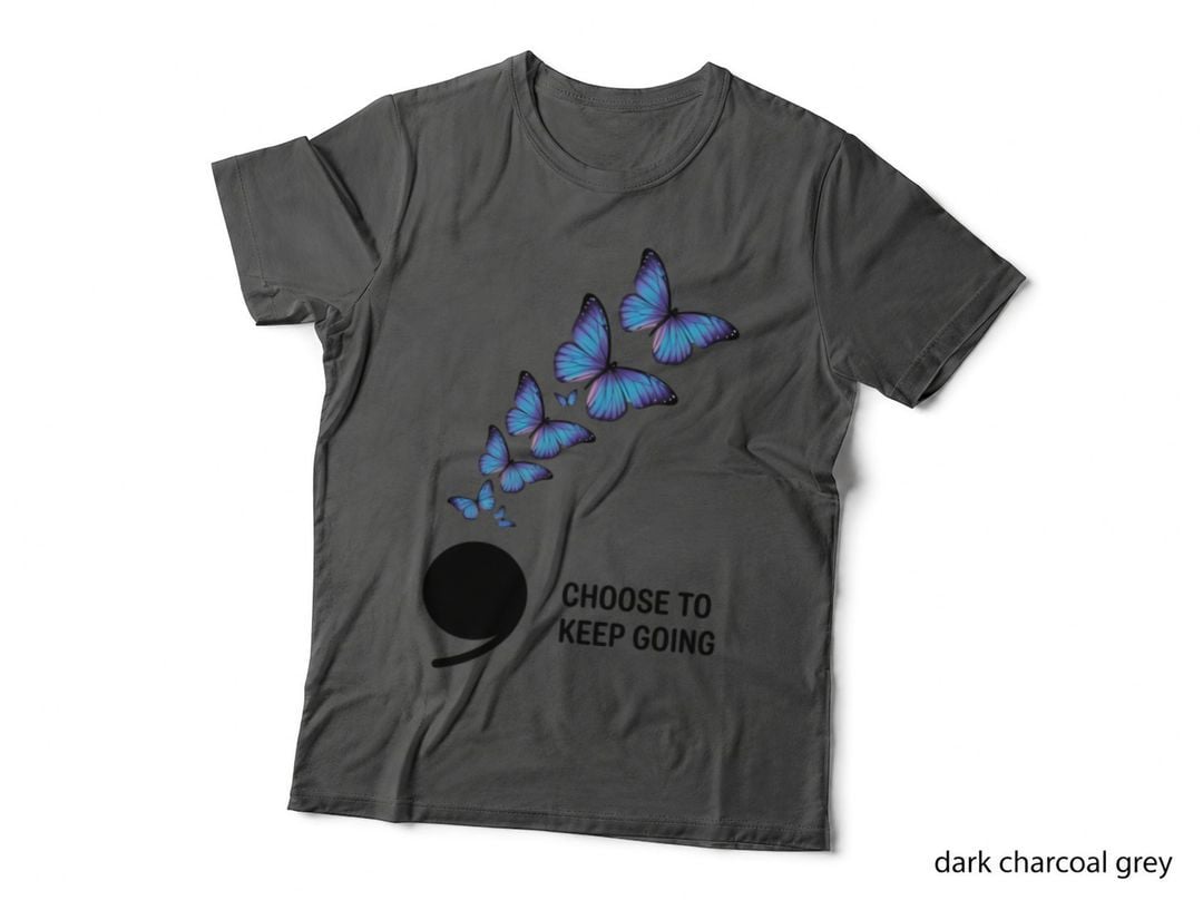 Choose to Keep Going Suicide Awareness T-Shirt, Blue Butterflies Flying Upward