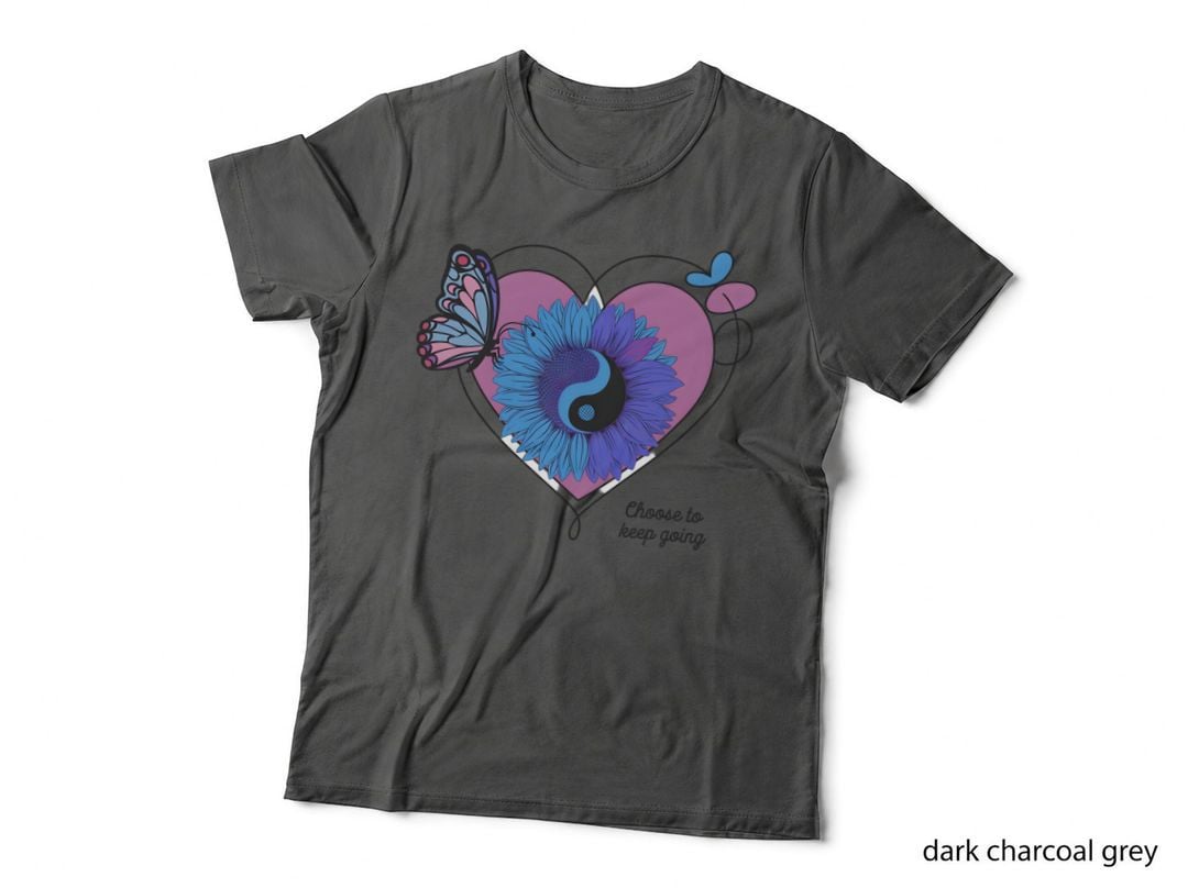 Choose to Keep Going Suicide Awareness T-Shirt, Heart-Shaped Butterfly