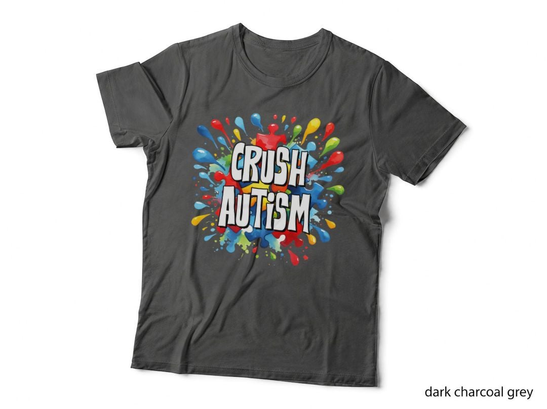 Crush Autism T-Shirt, Colorful Paint Splatter with Puzzle Graphic Tee
