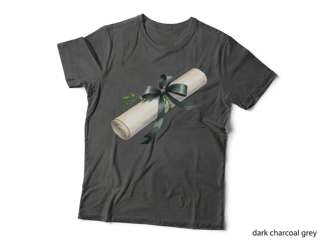 Diploma Scroll Dark Ribbon Olive Graduation T-Shirt, Senior Grad Graphic Tee