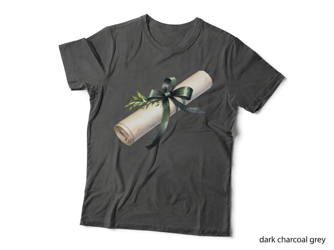 Diploma Scroll Green Ribbon Herb Graduation T-Shirt, Senior Grad Graphic Tee