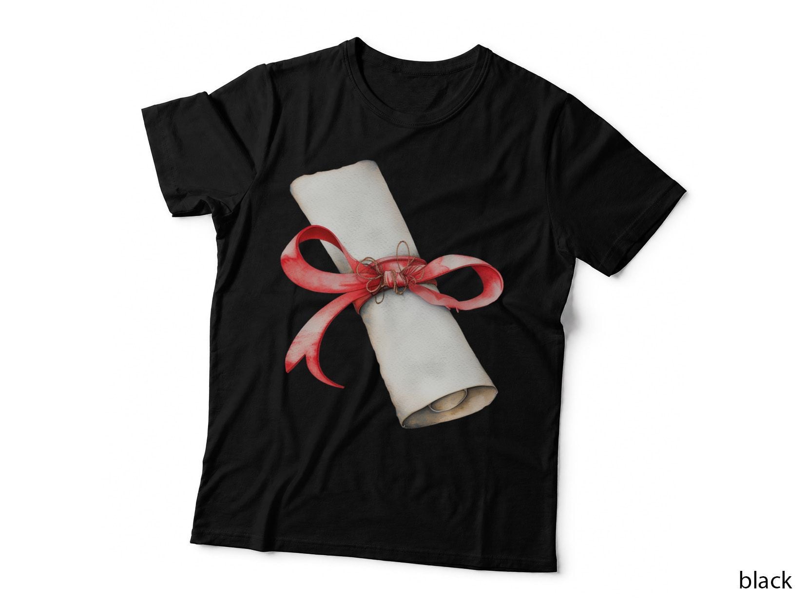 Diploma Scroll Red Ribbon Tie Graduation T-Shirt, Senior Grad Graphic Tee
