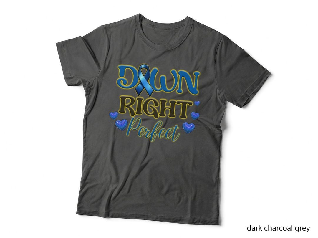 Down Right Perfect Down Syndrome T-Shirt, Blue Ribbon Hearts Down Right Graphic