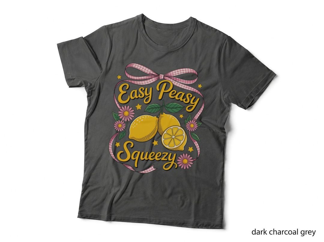 Easy Peasy Squeezy Summer T-Shirt, Lemons Pink Ribbon Flowers Sunny Tee