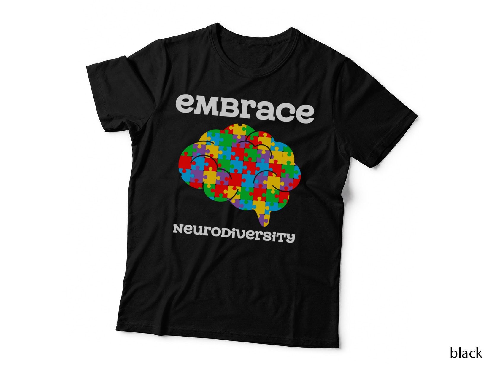 Embrace Neurodiversity Autism T-Shirt, Colorful Puzzle Brain Silhouette Graphic