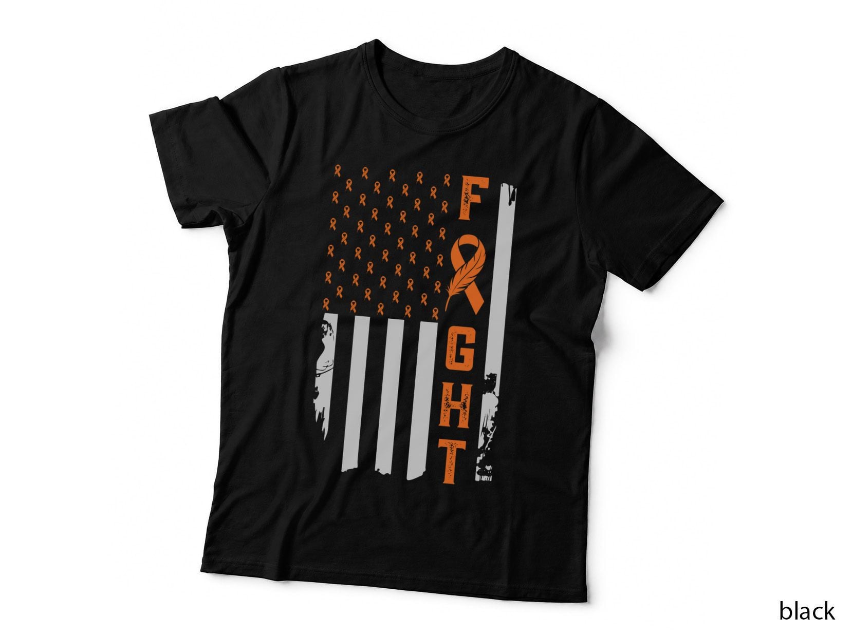 Fight Leukemia Awareness T-Shirt, Orange Ribbons on Gray Background Graphic Tee