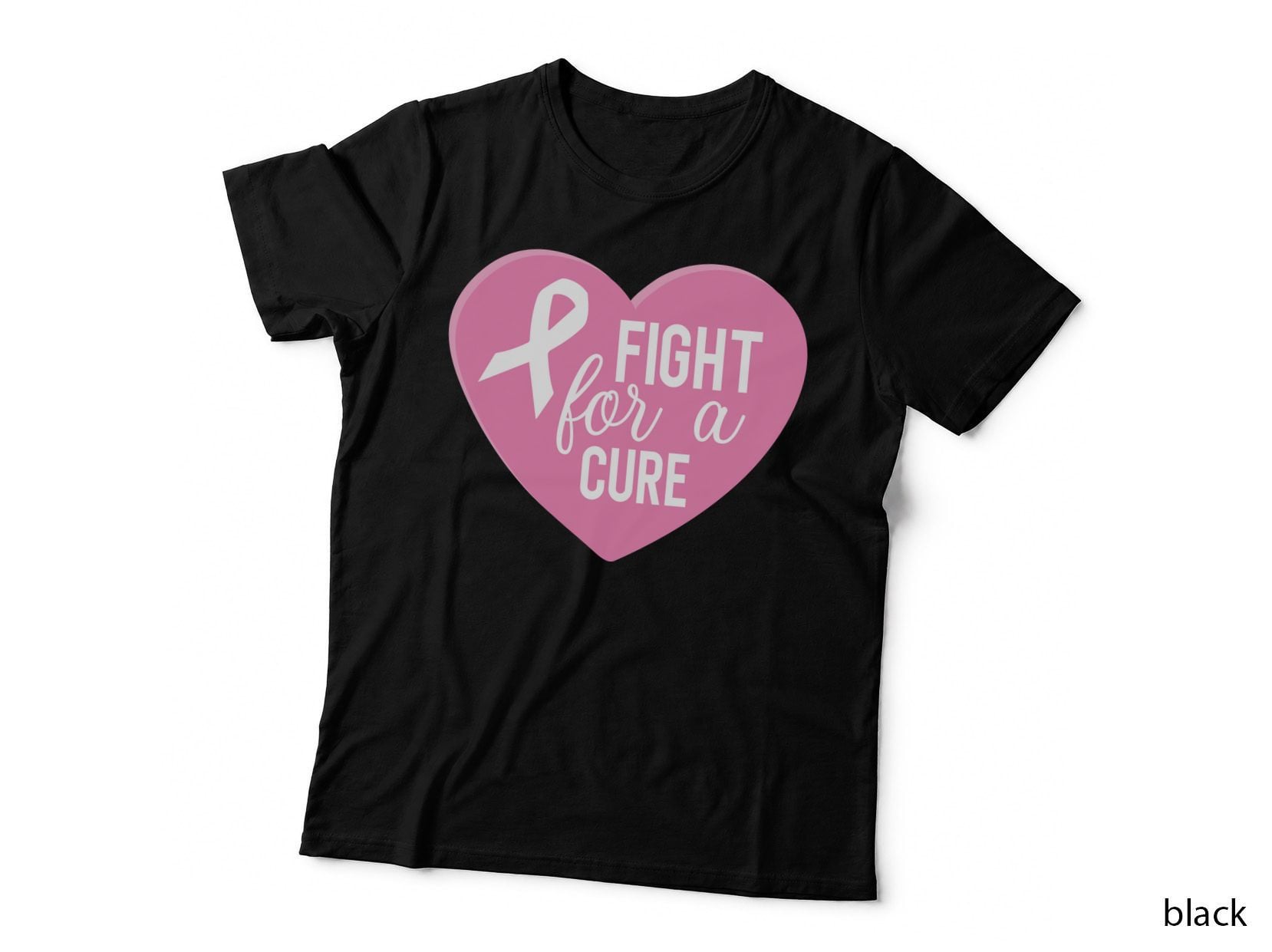 Fight for a Cure Breast Cancer T-Shirt, Pink Heart with Ribbon Graphic Tee