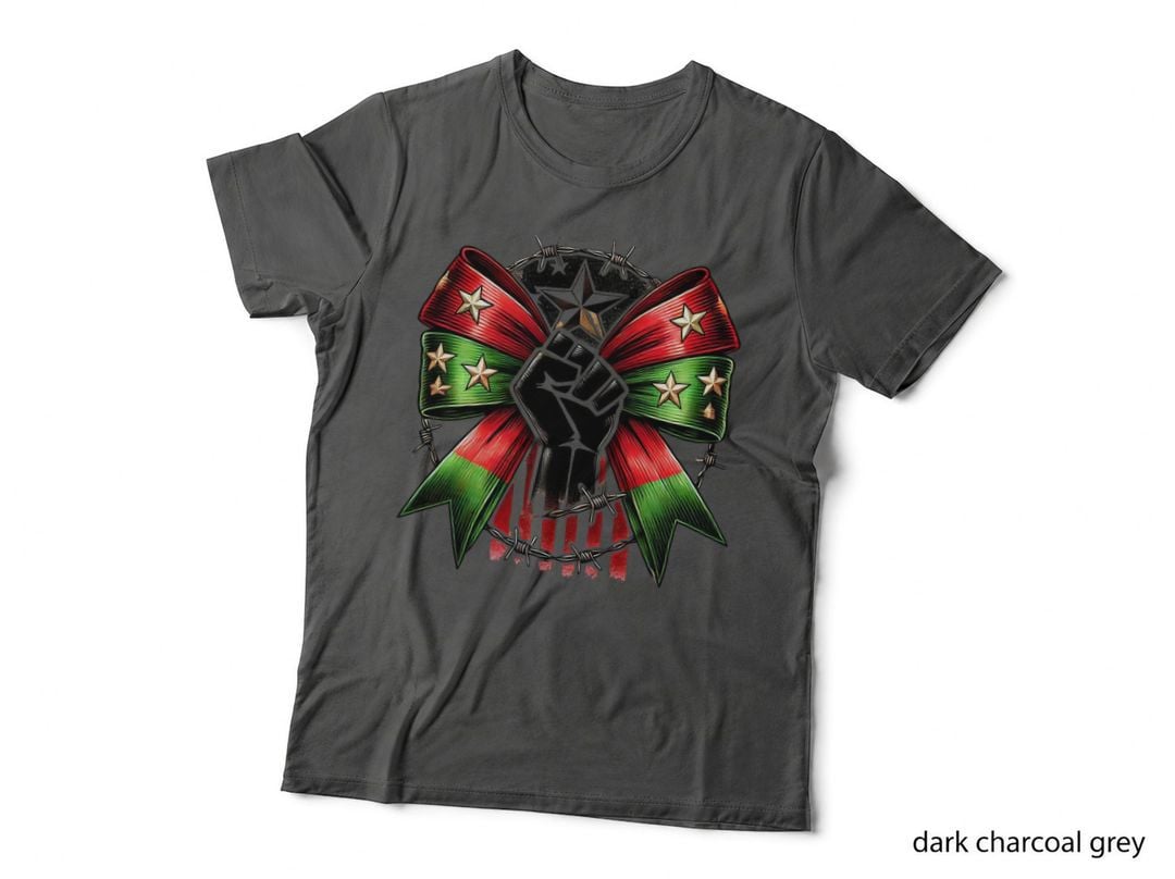 Fist Ribbon Stars Barbed Wire Black History Month T-Shirt