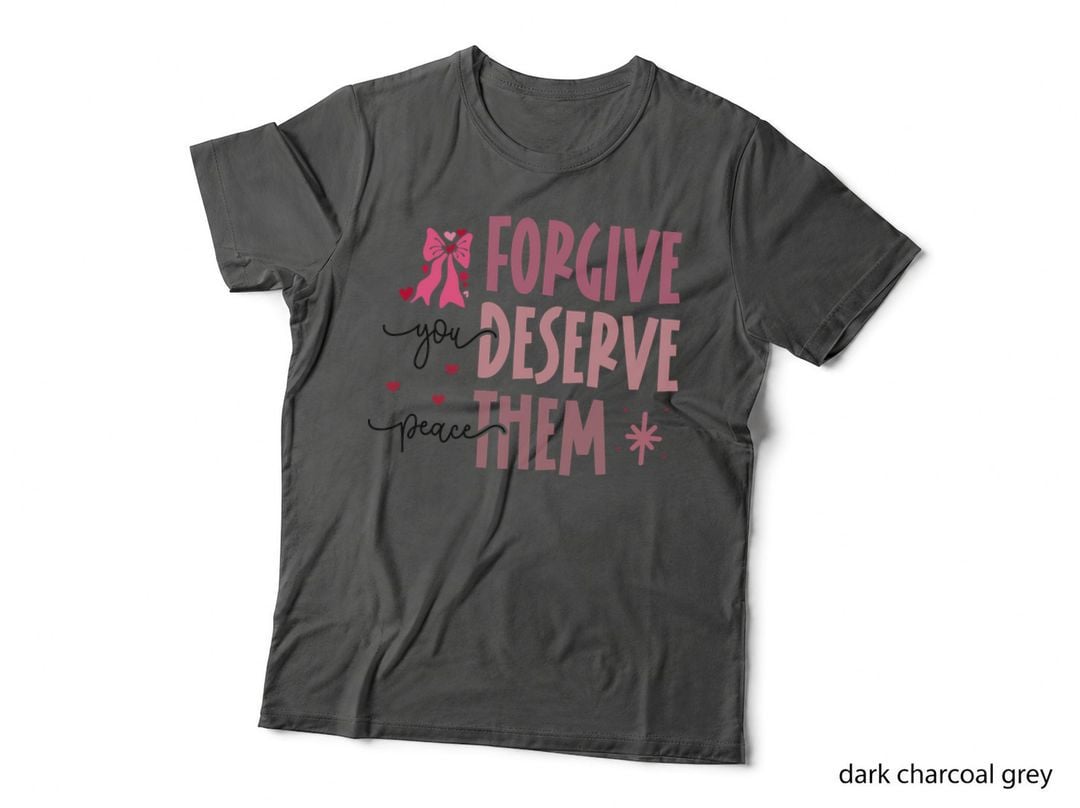 Forgive Deserve Peace You Them Pink Bow Ribbon Distressed Design T-Shirt