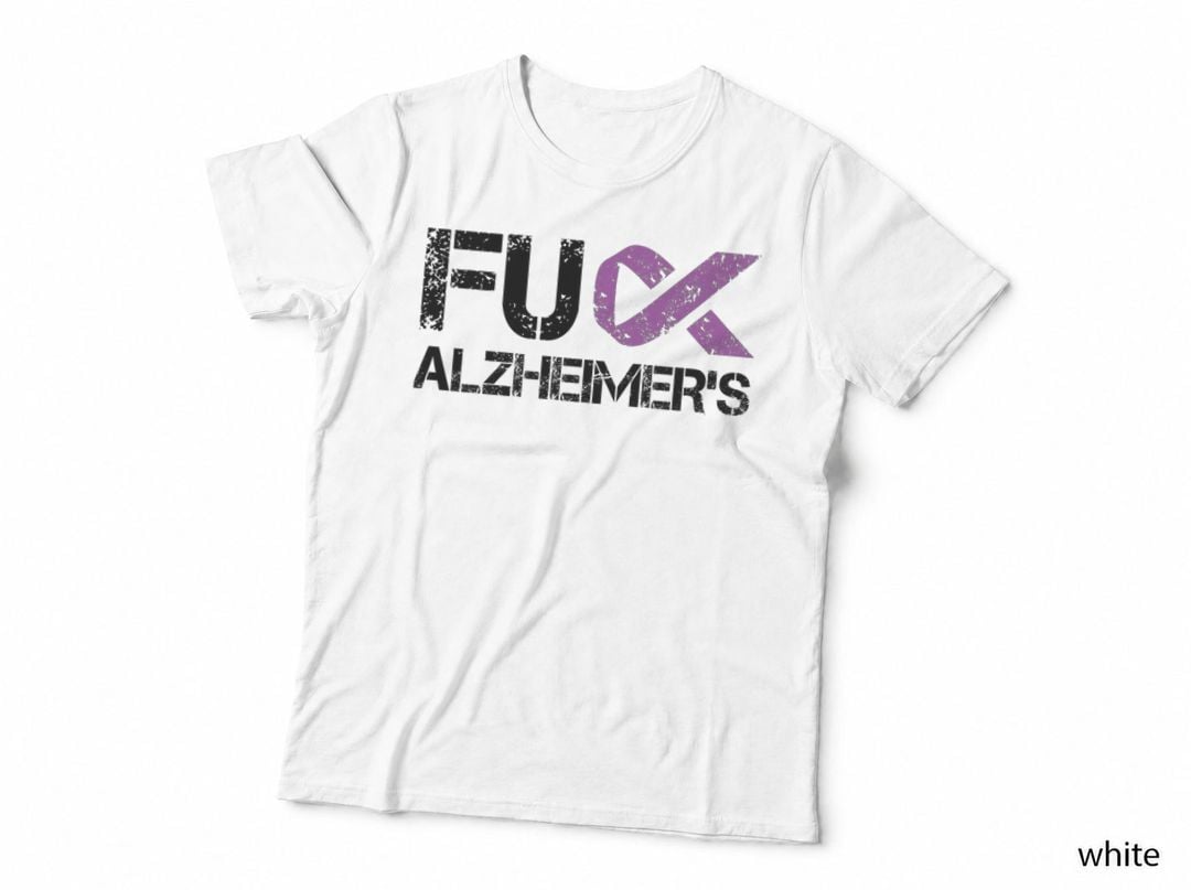 Fuck Alzheimer's Alzheimers Awareness T-Shirt, Bold Pink Fuck on Distressed