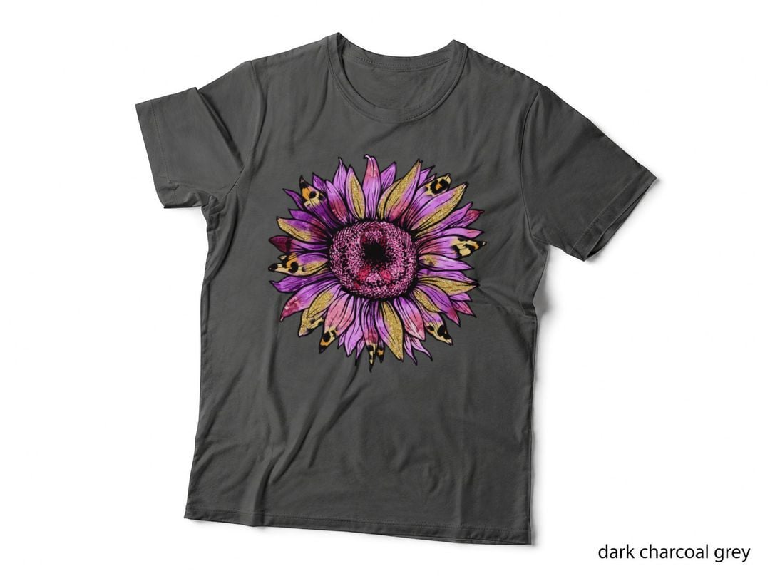 Glittery Purple Sunflower Breast Cancer T-Shirt, Breast Cancer Graphic Tee