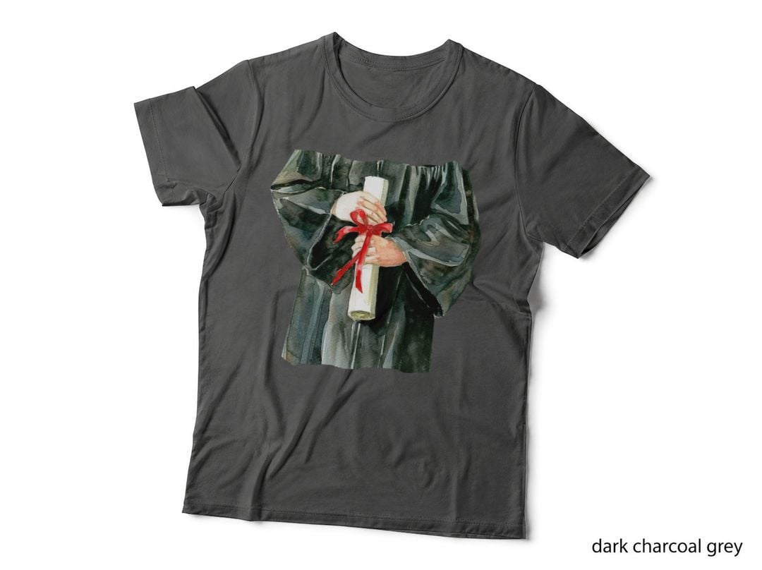 Green Gown with Diploma Red Ribbon Graduation T-Shirt, Senior Grad Graphic Tee