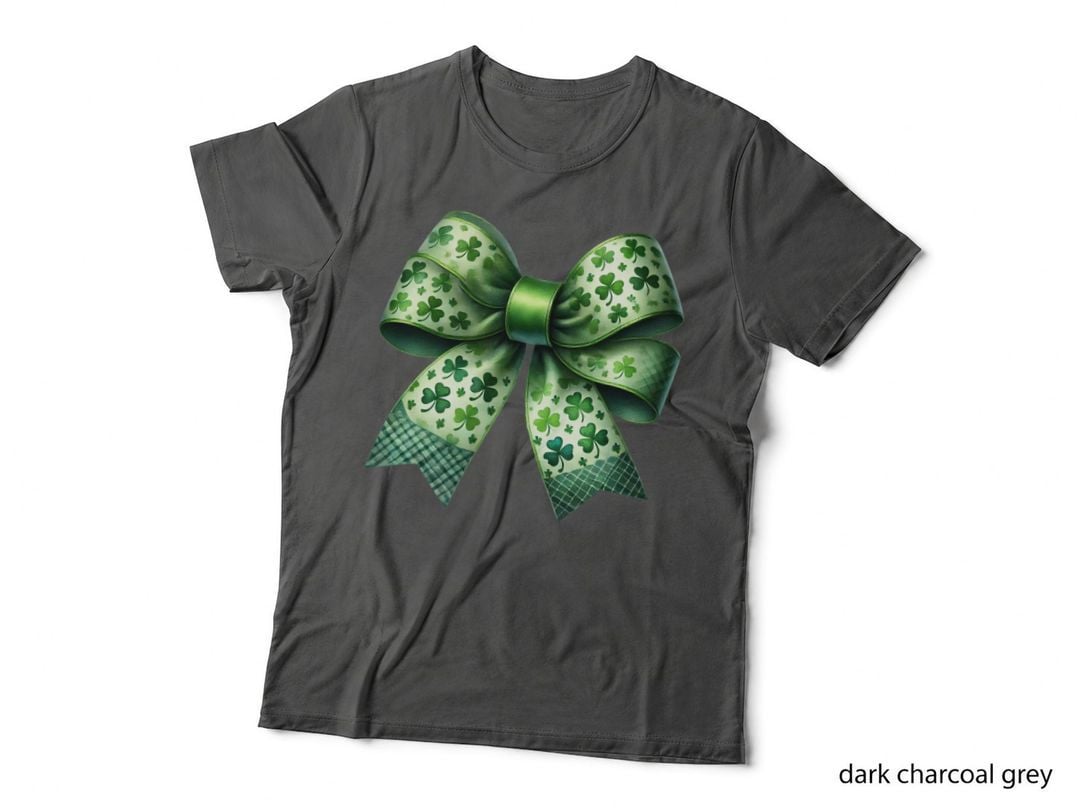 Green Shamrock Bow Ribbon St Patricks Day Design T-Shirt